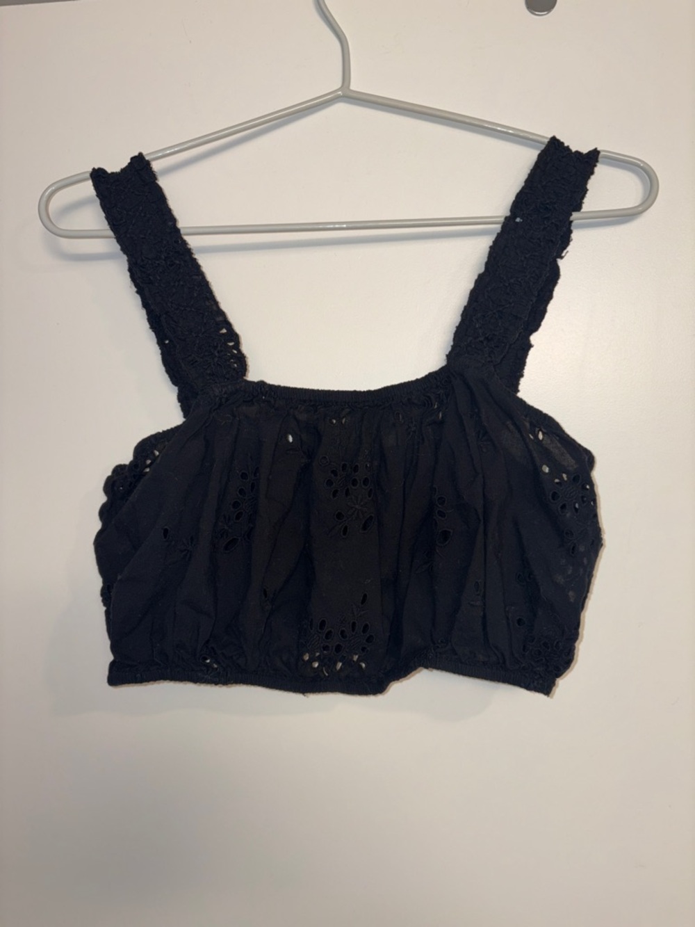 Zara Black Eyelet Cropped Tank with Lace Straps